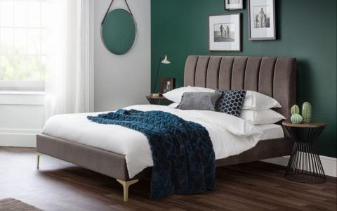 Fluted Headboard Fabric bed in dusk grey velvet -0
