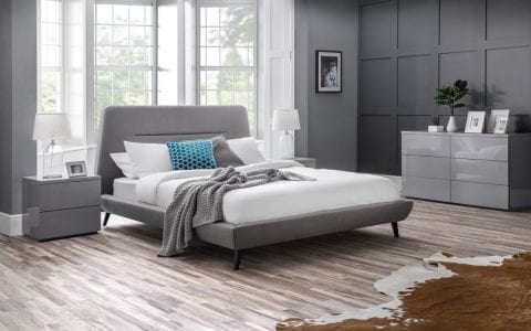 Modern fabric bedframe in grey linen -0