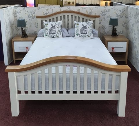 Maine cream and oak chunky curved bedframe -0