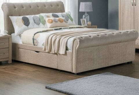 RAV 2 Drawer deep buttoned scroll bed in mink -0