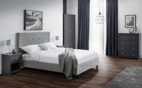 Shore high headboard bedframe in slate grey velvet -0