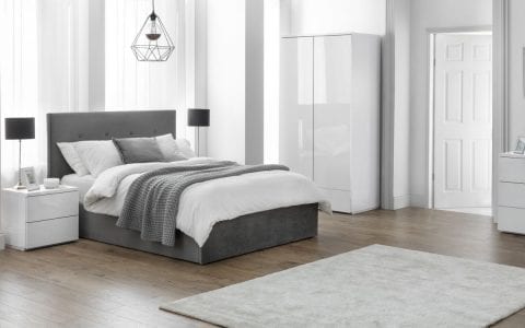 Shore Ottoman bedframe in grey slate velvet -0