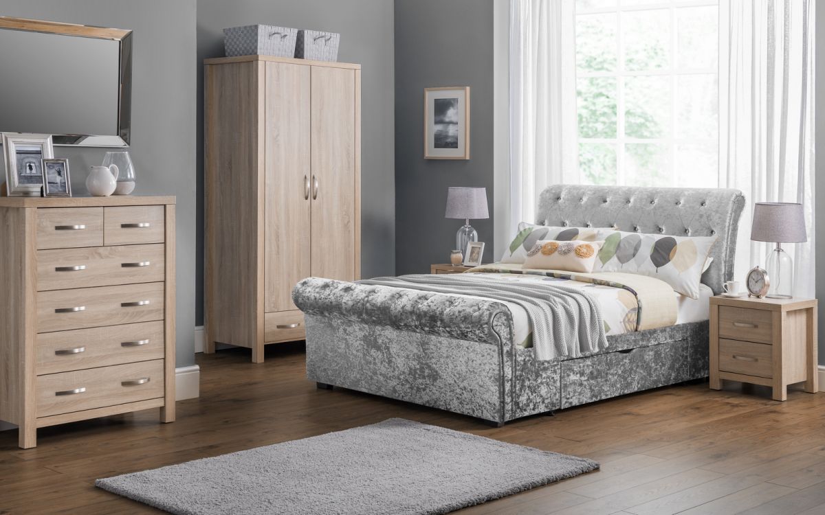 Deep Buttoned scroll bed in crushed silver -0