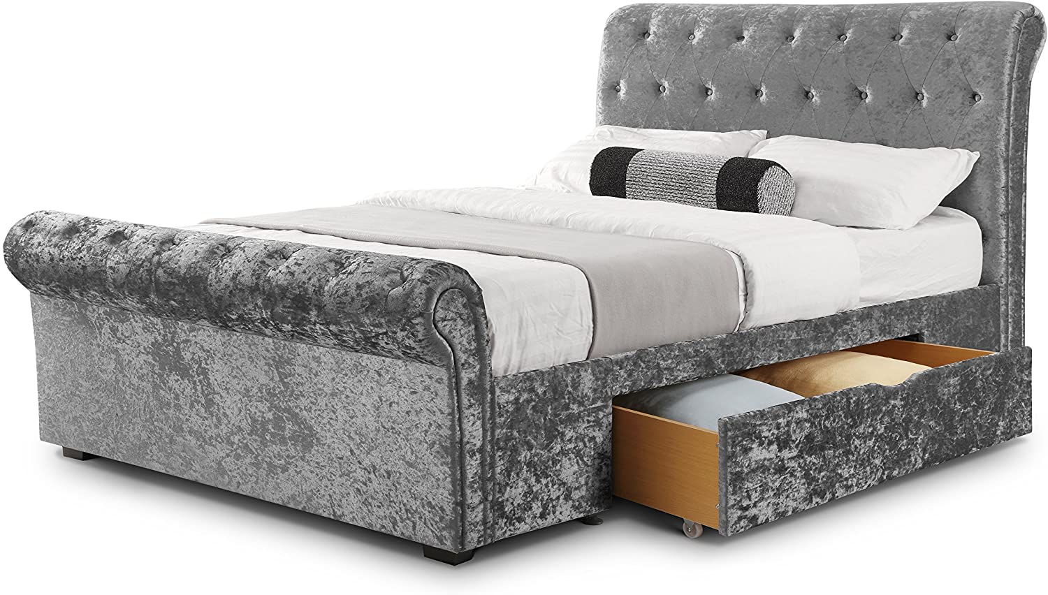 Deep Buttoned scroll bed in crushed silver -3802