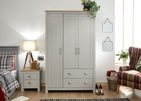 Lancaster 3 Door 2 Drawer Robe in Grey and Oak -0