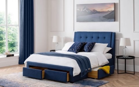 FUL 4 Drawer Blue Linen Storage Bedframe