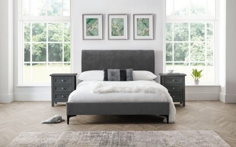 Sanderson Diamond Quilted Grey Velvet Bed