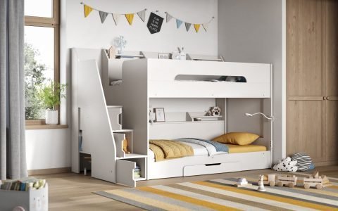 Staircase white bunk bed
