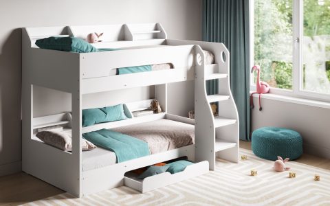 Tilly white bunk bed with shelves