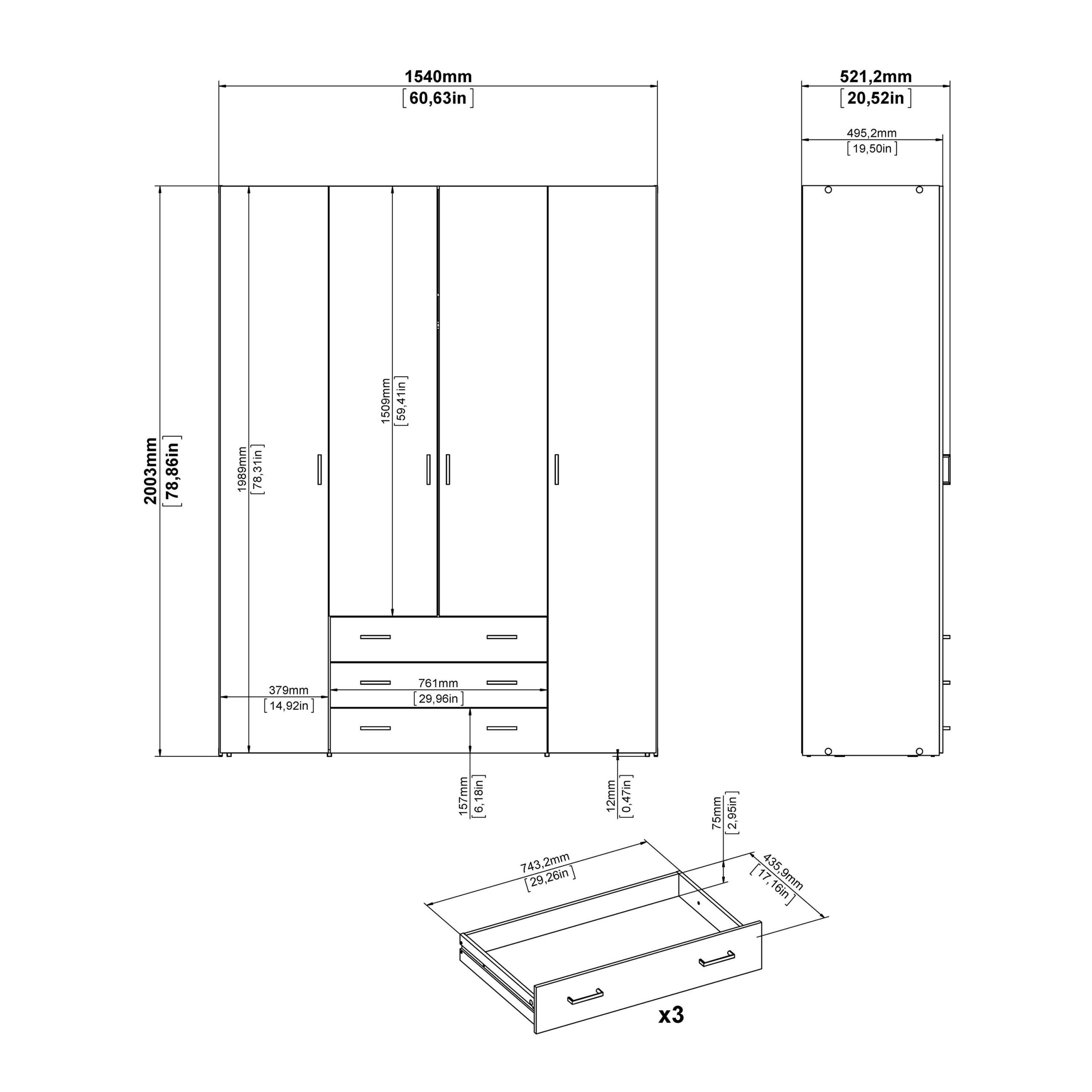 Lucy 4 door wardrobe - white