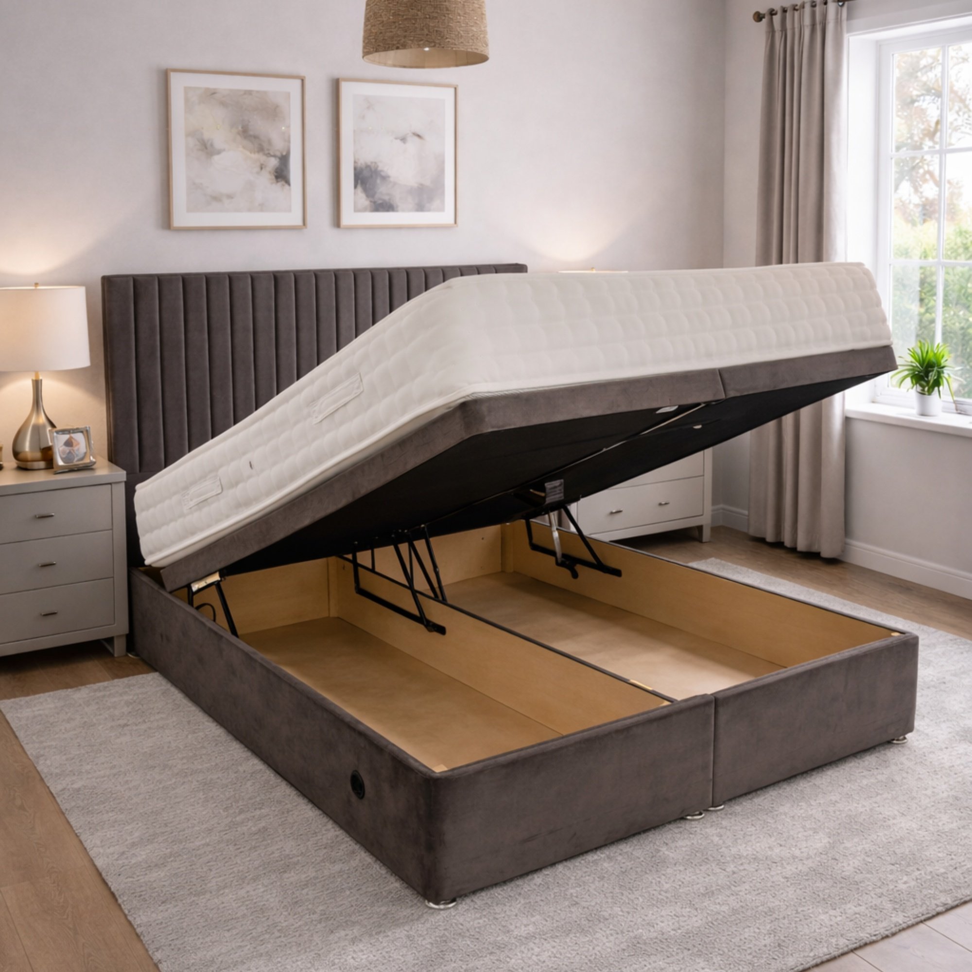 Electric Ottoman Divan Bed - choose your headboard and fabric