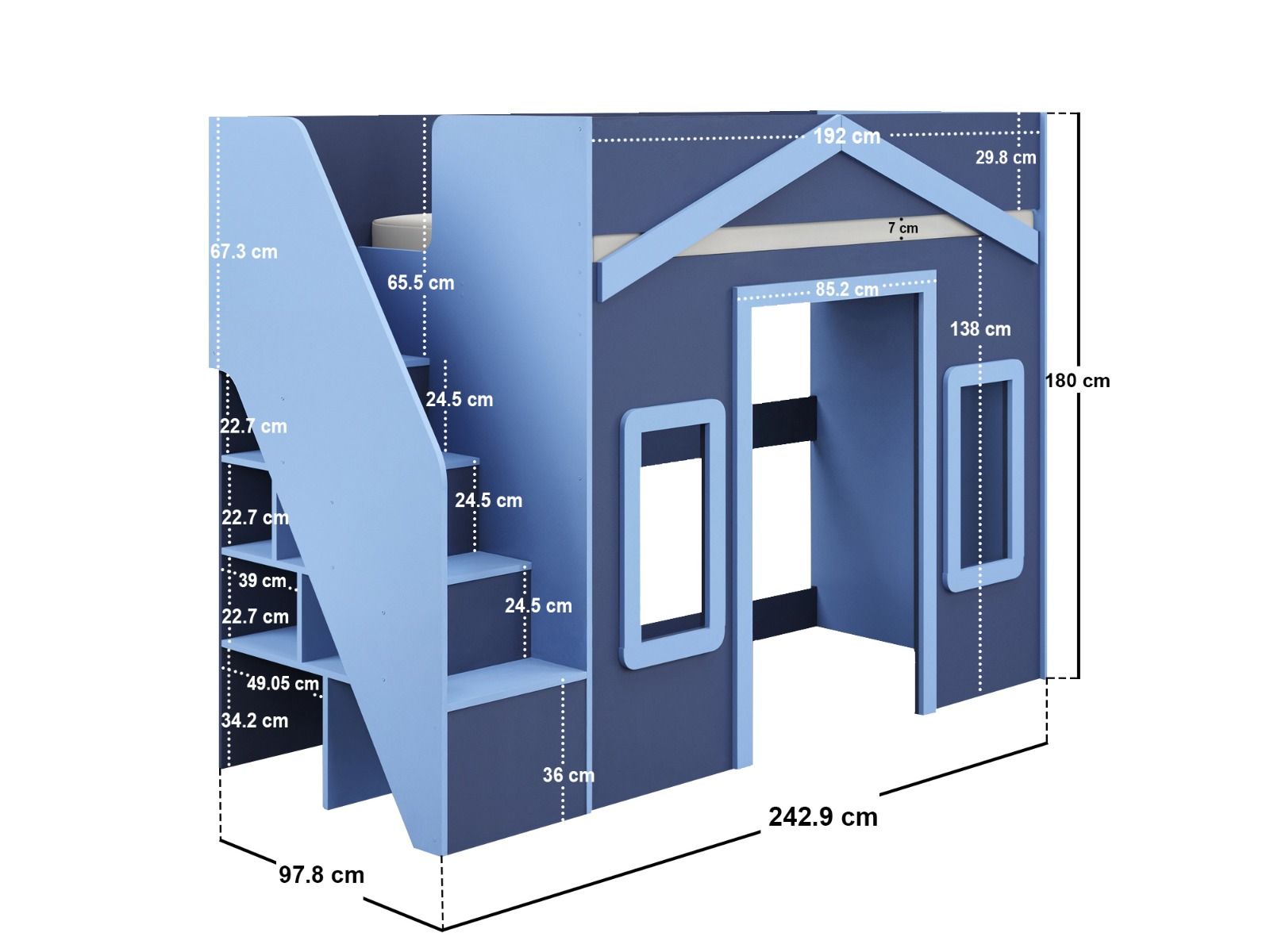 High Sleeper with play house - blue
